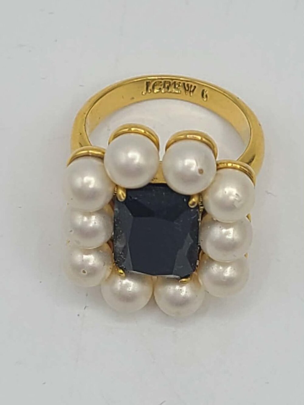 J Crew Pearl and Crystal Cocktail Ring size 6